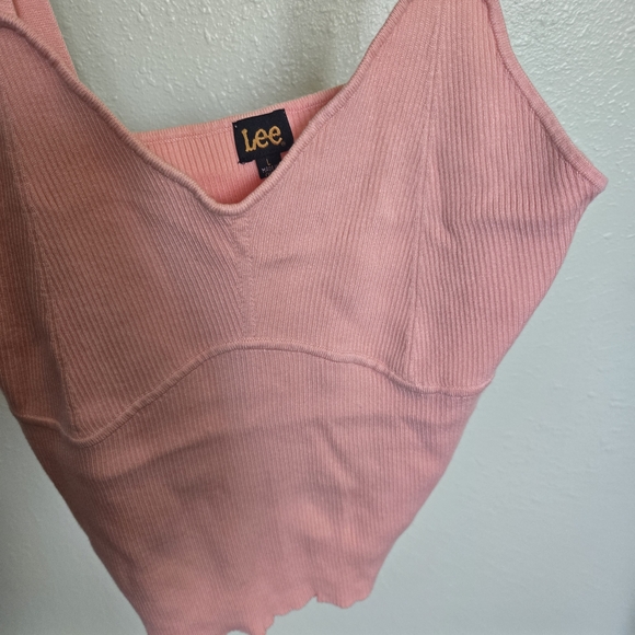 Lee Pink Tie-Shoulder Ribbed Tank - Picture 3 of 4
